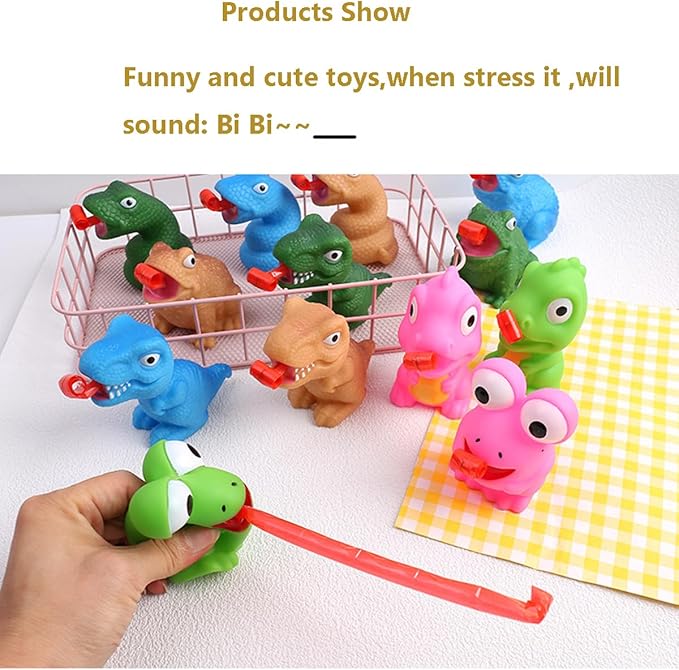 LBKKC Stress Dinosaur Toys Tongue Sticking Out, Creative Party Favor, Novelty Relief Squeeze Toys Funny Gags Gifts for Kids Adults,Sensory Toy, 3 Pack