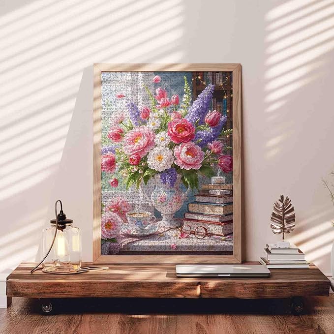 Peony Jigsaw Puzzle Mother's Day 1000 Pieces Puzzles for Adults, Blossom Flowers Puzzles for Challenging Family Activity Games for Home Wall Decor Gifts - 20 x 27 Inches