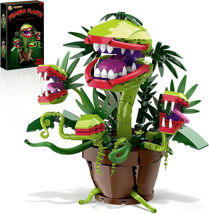 Piranha Plant Audrey 2 Building Blocks Set, Little Shop of Horrors Carnivorous Flower Model with 4 Openable Mouth, Toys Gifts for Kids Adults TV Movie Fans Halloween Christmas Birthday Gift（428PCS）