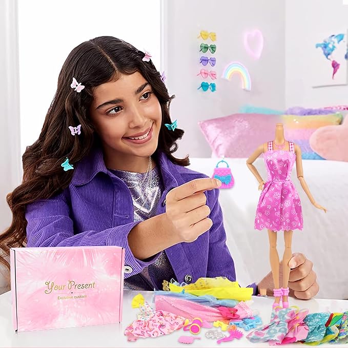 100 Pcs Doll Clothes and Accessories for 11.5 Inch Girl Dolls Outfit Including 17 Dresses, 2 Tops, 2 Pants, 2 Swimwear, 10 Pairs of Shoes, 12 Hair Accessories, 5 Bags, 40 Hangers and More