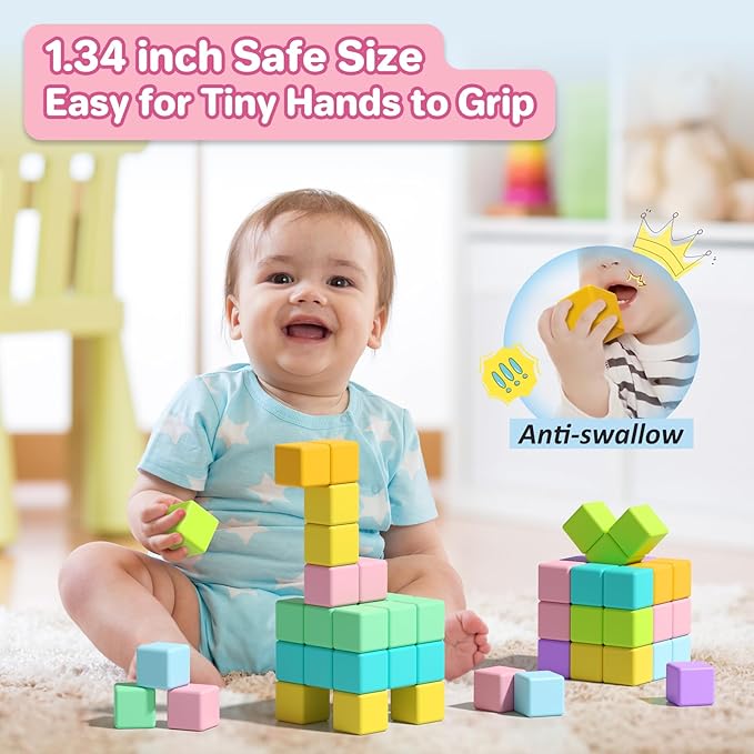 Magnetic Blocks for Toddlers 1-3, 56PCS 1.34in Large Macaron Magnet Building Cubes for Kids, Stem Preschool Stack Construction Educational Toys for 3-5 Years Old Boys Girls