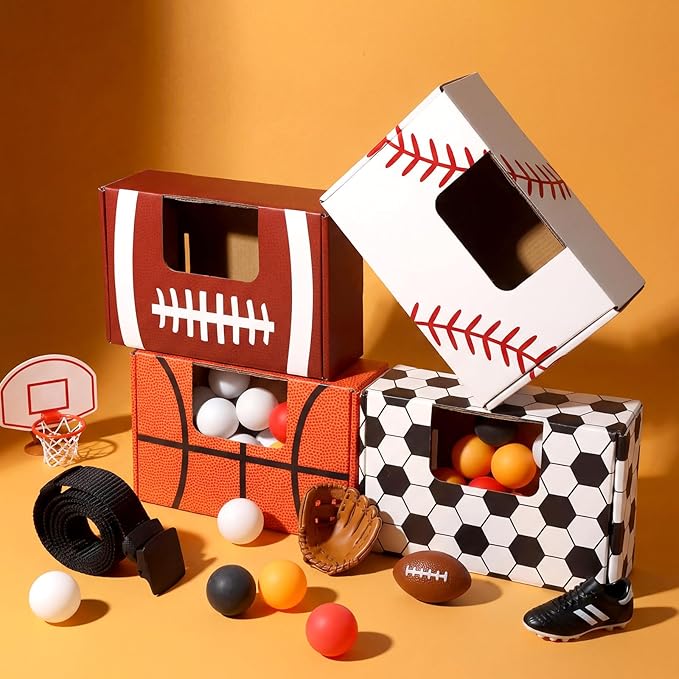 4 Sets Sport Swing Shaking Balls Game Set Novelty Twerk Game 40 Balls, Ribbon, Baseball Football Soccer Basketball Cardboard Boxes Fun Party Games for Family Adult Group Sport Party Favor