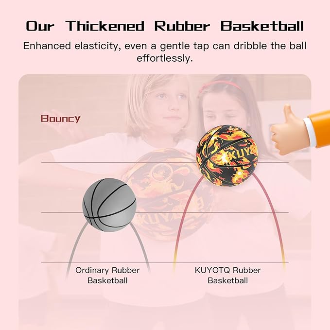 KUYOTQ Kids Youth Adult Size 3/4/5/6/7 (22/25.5/27.5/28.5/29.5") Basketball Premium Rubber or Faux Leather Basketball Indoor Outdoor Basketball for Boys Girls Womens Mens Basketball Gifts (Deflated)