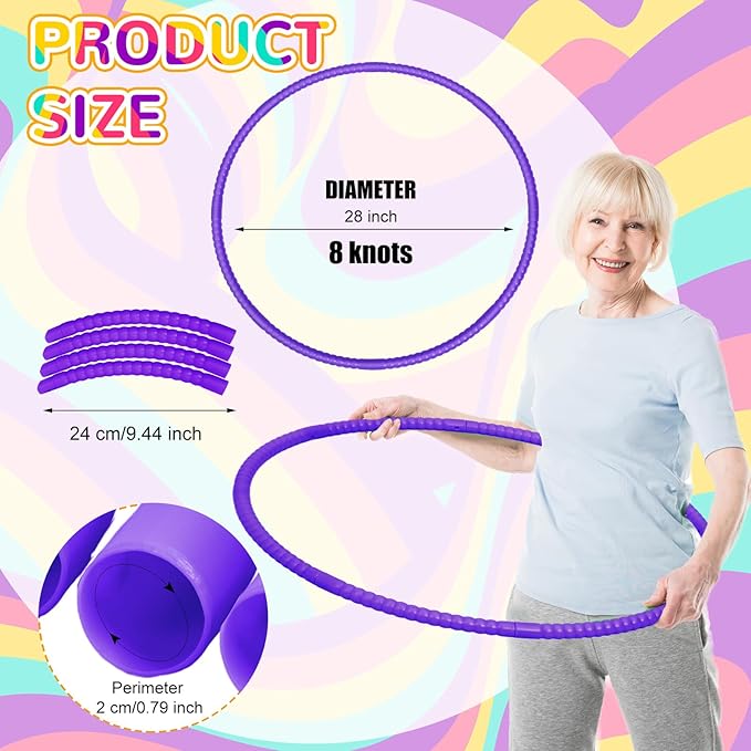 Poen 10 Pcs Exercise Hoop for Kids Detachable Adjustable Plastic Toy Colored Hoop Circles Playground Toys for Teens Games Gymnastics Dog Agility Equipment Party Decor, 28 Inch(Purple)