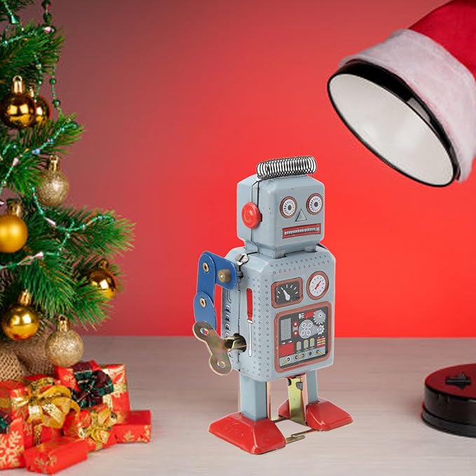 Robot Toy, Vintage Wind Up Robot Toy, Clock Movement Walking Toy, Retro Tinplate Toy for Photo Prop, Decoration, Gift, Surprise, Birthday