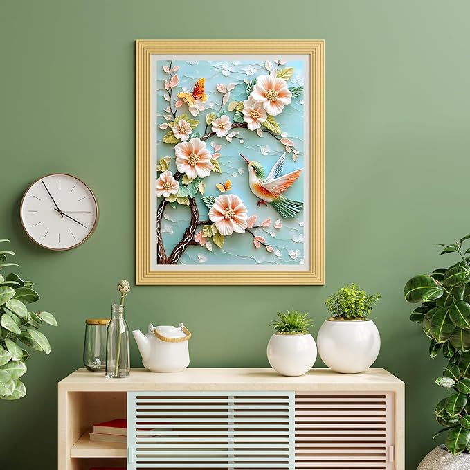 Puzzles for Adults 1000 Pieces, Flower Bird Puzzle 1000 Pieces - Spring Blossom Glory, Impossible Hummingbird Puzzle, Finished Size 19.69 * 27.56", with 1:1 Poster