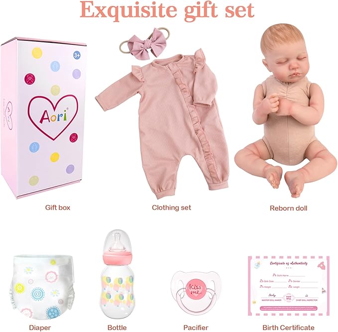Aori Lifelike Reborn Baby Dolls - 20-Inch Realistic Newborn Real Life Baby Girl Doll with Poseable Limbs and Feeding Kit, Set for Kids 3+