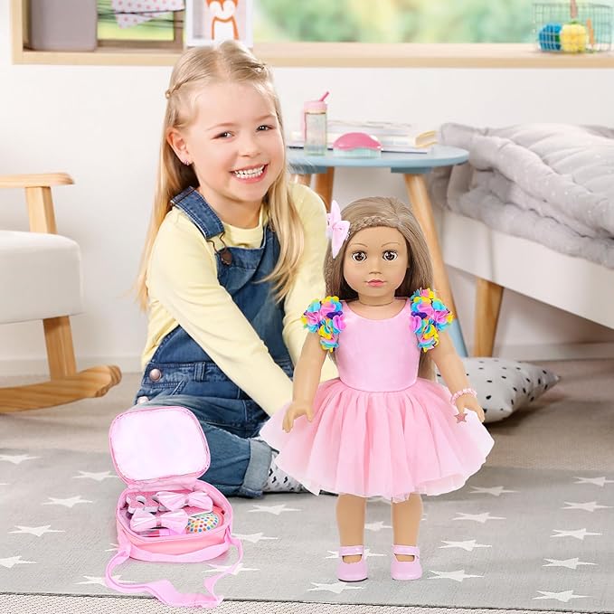 BDDOLL American 18 Inch Doll Clothes and Accessories Makeup Playset Including Fashion Skirt, Bag, Eye Shadow Plate, Lipstick, Comb Mirror, Pair of Hairpins, Makeup Brushes, Bracelet（NO Dolls）