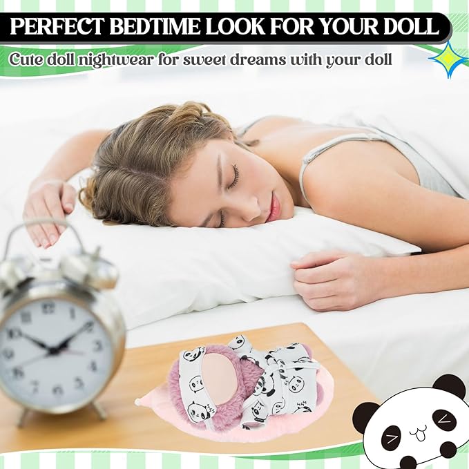 Simgoing 17cm Doll Clothes Pajamas Set with Eye Mask Good Night Bathrobe, Bathrobe Belt Outfit Gifts Fits Most 17cm Dolls Accessories for DIY Dress up Lovers (Funny Panda)