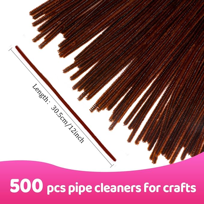 Praisebank Brown Pipe Cleaners for Crafts, 500pcs, Chenille Stems for DIY Projecets, Arts & Crafts Supplies for Festival Party Decorations