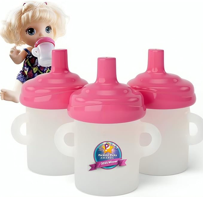 Doll Buddies Sippy Cup for Baby Alive Dolls | Sippy Dolls Accessories Compatible with Baby Alive Dolls that Drink and Wet | Doll Sippy Cup can be Filled with Water | 3 Pack