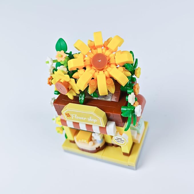 Sunflowers Mini Flower Shop Building Toy Street City Store View Micro House Toys Festival Blocks Set for Home Decor Gifts