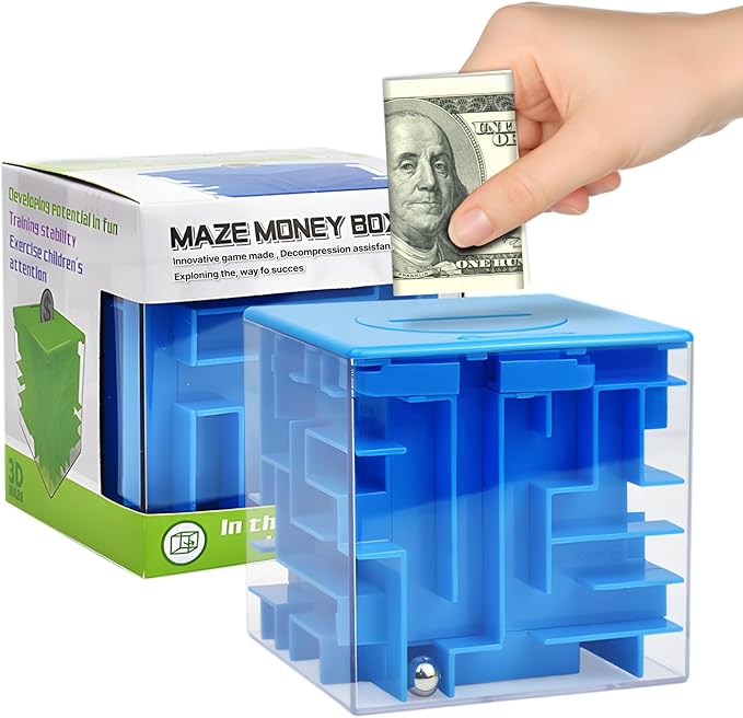 Money Maze Puzzle Boxes Blue, Money Gift Boxes for Cash Pop Up, Money Puzzle Box for Cash Gift Kids Adults