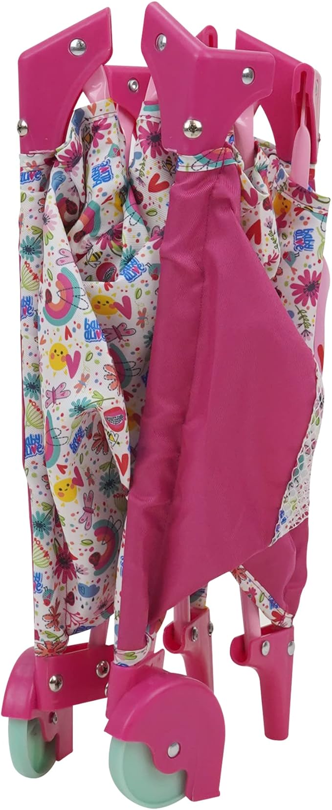 Baby Alive: Deluxe Doll Play Yard - Pink & Rainbow - Fits Dolls Up to 18", Retractable Canopy, Easy Maneuvering, Folds for Travel & Storage, Pretend Play for Kids Ages 3+