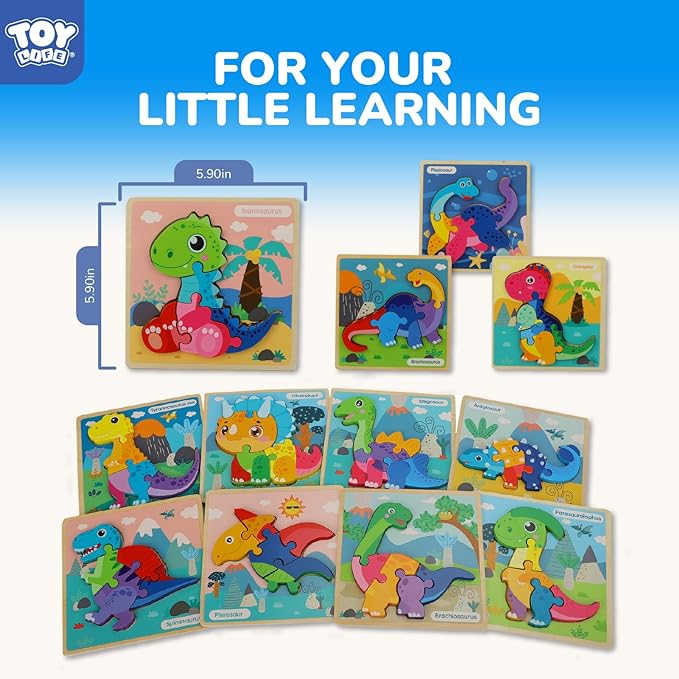TOY Life Wooden Puzzles for Toddlers 2-4, 12 Pack Dinosaurs Puzzles for Toddler 1-3, Kids Montessori Toys for 1 2 3 Year Old, Educational Toys for Boys Girls Age 2 3 4 5, Baby Learning Toy Gifts