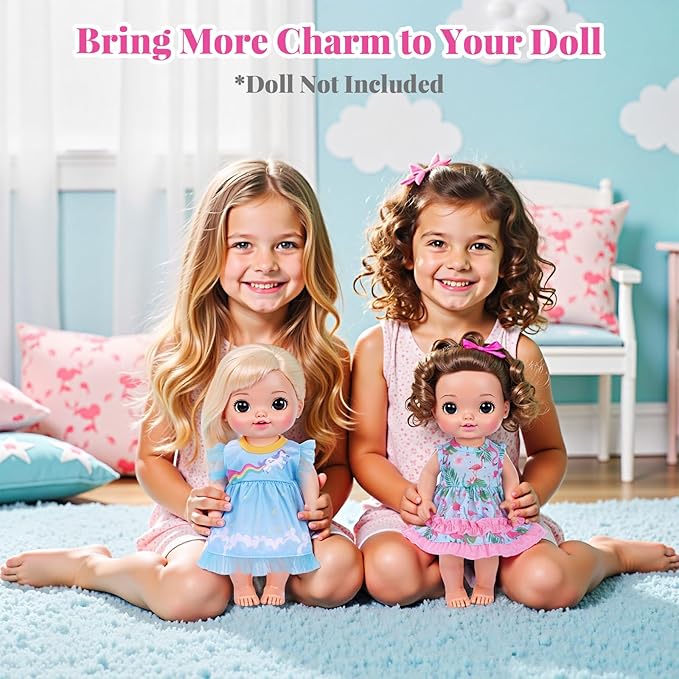 BABESIDE 10 Sets Baby Doll Clothes & Accessories for 8/10/11 Inch Baby Dolls, Includes Cute Jumpsuit & Skirts, 3+ Year Old Girls Gifts, Pretend Play