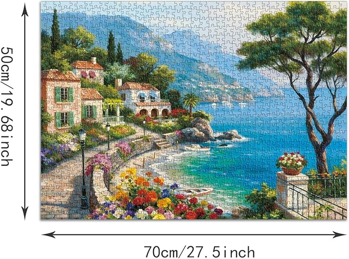 Puzzle for Adults 1000 Pieces, Italian Coastal Town Seaside Jigsaw Puzzle, Challening Impossible Difficult Hard Fun 1000 Pieces Jigsaw Puzzles for Adults
