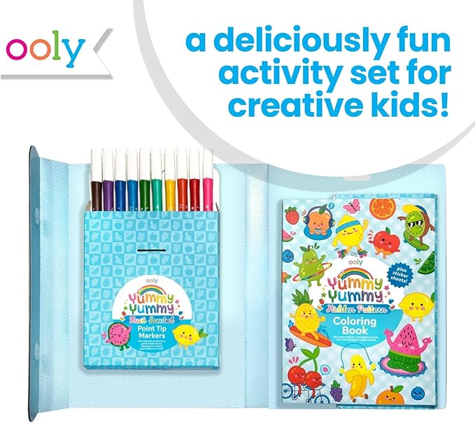 Ooly Yummy Yummy Coloring Kit Includes 10 Lightly Scented Markers, Over 100 Scented Stickers, and 30 Pages of Hidden Pattern Coloring Book, Perfect Airplane Travel Set and Creative Play