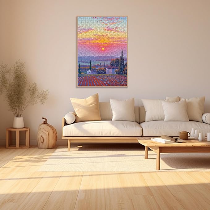 Puzzle for Adults 1000 Pieces, Sunset Field Puzzle, Challening Impossible Difficult Hard Fun 1000 Pieces Jigsaw Puzzles for Adults Family with Letters on Back