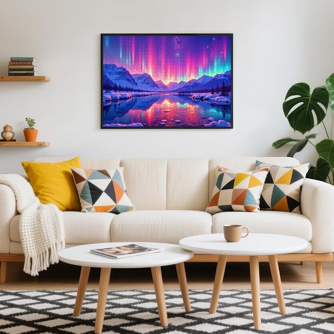 Northern Lights Puzzles for Adults 1000 Pieces, Aurora Borealis Jigsaw for Wall Decor, Stress Relief & Family Games, 28x20 Inch Winter Landscape Art