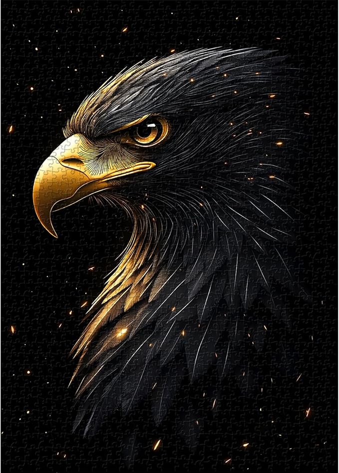 Black Flame Eagle Jigsaw Puzzle 1000 Pieces for Adults, Majestic Bald Eagle Bird Puzzles with Gold Beak and Dark Feathers, Wildlife Animal Jigsaw Puzzle, Unique Challenging Impossible Hard Puzzle