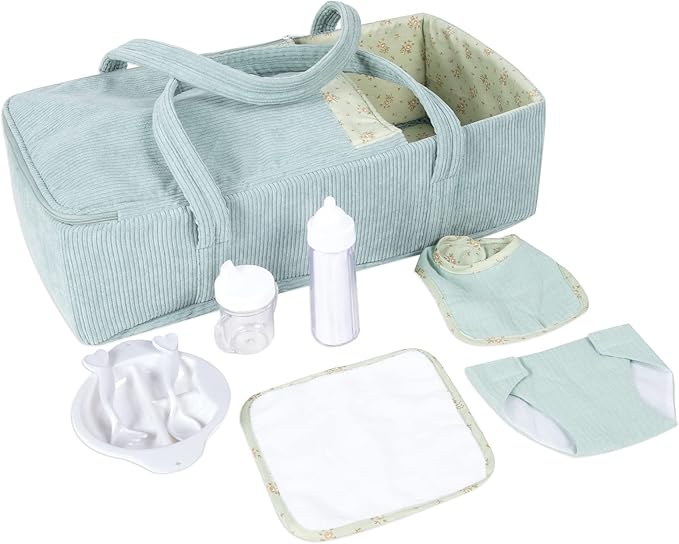 Rakki Dolli Doll Carrier Doll Carry Cot Carry Crib Set with Feeding Utensils Feeding & Changing Accessaries 7 Pieces Set, Fits for 16-18 Inch American Girl Dolls