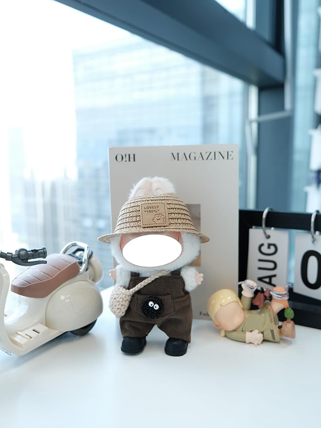Clothes for 17cm Doll, 4 pcs Set Doll's Outfits Luxury Dress Pants Crochet Bag Straw Hat Shoes Accessories Fashion Stylish Adorable Dolls Clothes (No Doll) (Straw Hat Brown)