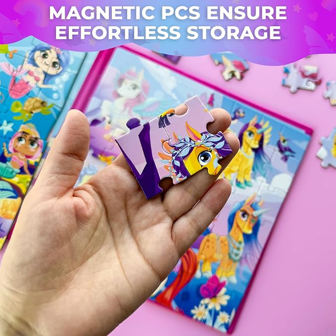 QUOKKA Magnetic Puzzles for Toddlers 3-5 – 2x48 Pieces Travel Games for Kids Ages 2-4 – Unicorn & Mermaid Learning Magnetic Puzzles for Kids Ages 4-8 – Educational Puzzle Gift Toy for Boys and Girls