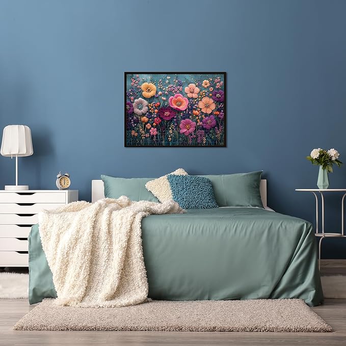 Jigsaw Puzzle 1000 Pieces Embroidered Flower Puzzle Intricate Thread Art, Vintage Botanical Home Decor
