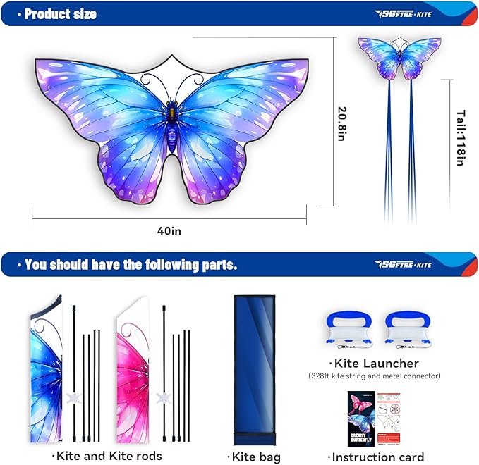 3 Piece Set Butterfly Delta Octopus Kites for Kids and Adults，Easy to Fly for Outdoor Adults Children Line Kite for Kids Toy (Pink +Blue Dreamy Butterfly, 2)