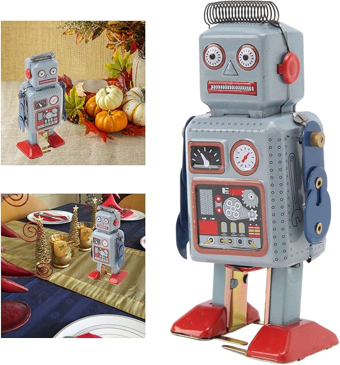 Robot Toy, Vintage Wind Up Robot Toy, Clock Movement Walking Toy, Retro Tinplate Toy for Photo Prop, Decoration, Gift, Surprise, Birthday
