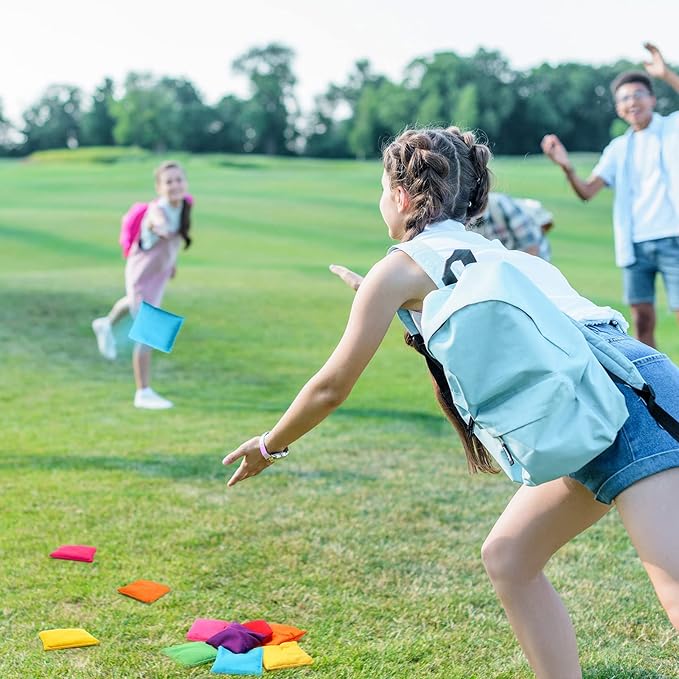 32 Pack Bean Bags Toss for Kids Cornhole Bean Bags Colorful Bean Bags for Tossing Canvas Toss Bags Hand Toy Toss Games Weights for Outdoor Yard Games, Assorted Colors (Bright Colors, 3.94 x 3.94 Inch)
