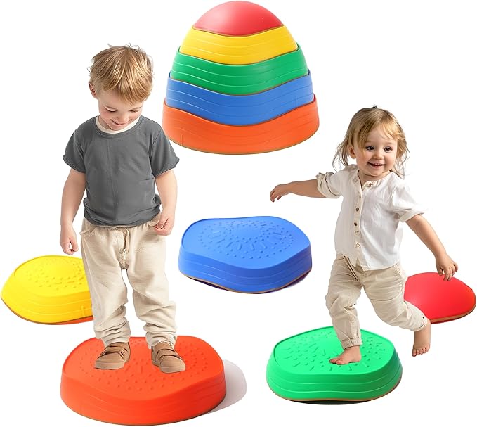 Balance Stepping Stones for Kids 5pcs Non-Slip River Stones Obstacle Course Play Indoor and Outdoor Coordination Game Sensory Toys Toddler Ages 3 4 5 6 7 8+