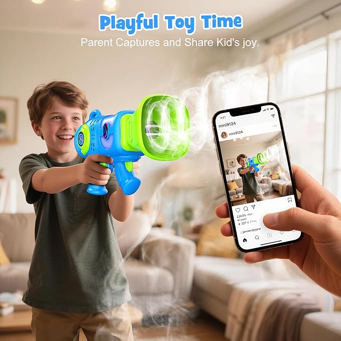 Fart Gun Toy for kids: Fart Blaster with Real Fog Rings, 2 Scents, 2 Sound Effects & Color-Changing Lights, Anti-Backflow Design for Boy, Girl, Funny Prank Gift for Easter Birthday and Party Fun