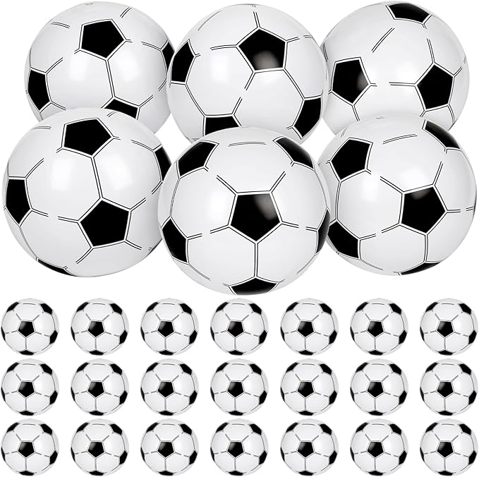 30 Pieces Inflatable Soccer Beach Balls, 8 Inch PVC Blow Up Bouncy Balls Bulk Beach Toy for Sports Themed Soccer Birthday Party Decorations Summer Beach Pool Game Water Sand Party Favors