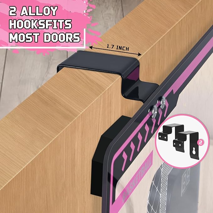 Basketball Hoop Indoor Kids Girls Pink - Mini Over The Door Basketball Hoops with Electronic Scoreboard Toys & 3 Balls, Unicorn Birthday Gifts Age 5 6 7 8 9 10 11 12 Year Old Girls