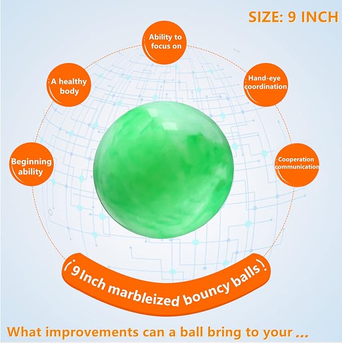 4 Pcs Playground Balls with Pump, 9 inch Inflatable Bouncy Balls for Kids, School, Beach, Kickball DodgeBalls and Indoor Outdoor Plays