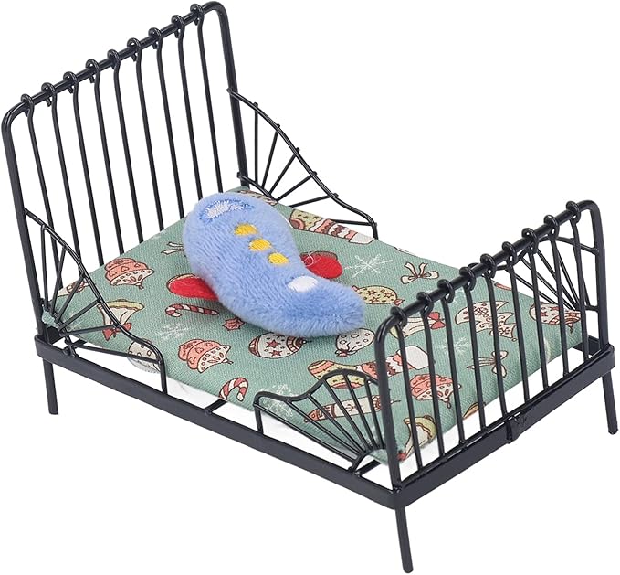 Fydun 1:12 Doll House Bed, 1 12 Children Metal Miniature Bedroom Bed,1 Scale European Furniture Accessory Black Frame with Mattress Pillow for Decor Type B (Type B)