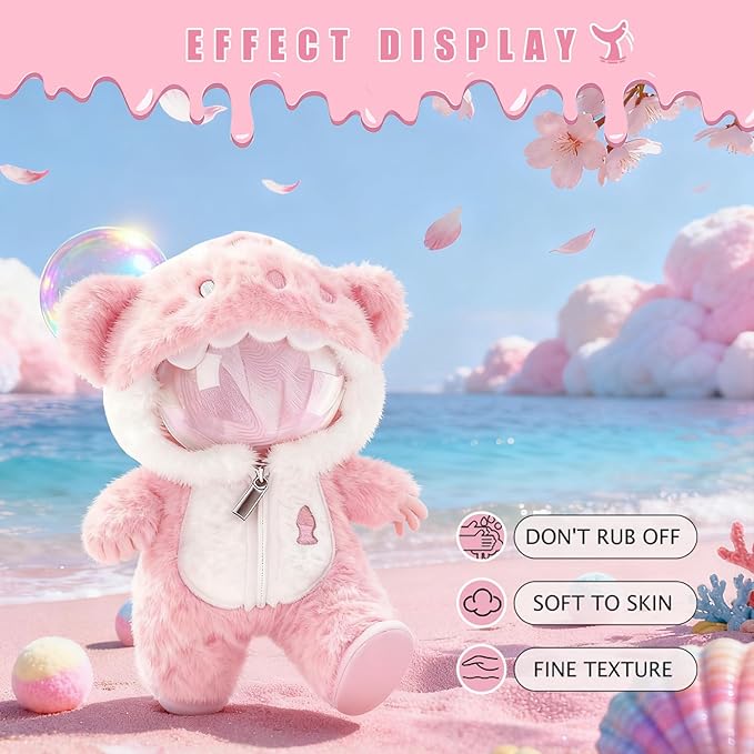 Shark Clothes for Dolls,1-Piece Marine-Themed Costume Accessory, Compatible 6.7 Inch(17cm ) Doll, Clothes Accessories Perfect for Collectors and Dress-Up (Shark-Pink)