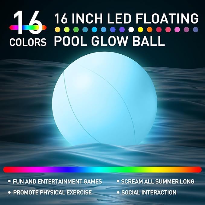 MIAOKE Pool Toys 16 Inch 5 Pack- 16 Lighting and 4 Modes LED Beach Ball with Remote Control,Suitable for Pool Games Night Summer Pool Party,Outdoor Everybody Family Games