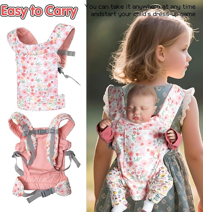 Reborn Baby Doll Carrier Realistic Newborn Baby Dolls Carrier for Little Girls Pink Lightweight Easy Worn