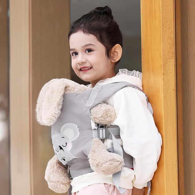 GAGAKU Doll Carrier for Kids Toy Baby Carrier Reborn Doll Carrier with Adjustable Straps for Stuffed Animal American Girl Doll Bitty Baby Doll Accessories - Gray - Embroidered Koala (GGKDC1705)