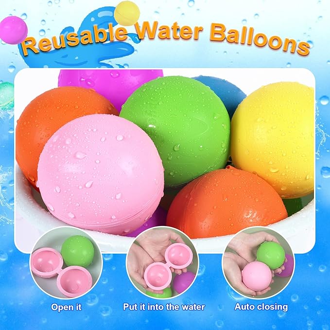98K Reusable Water Balloons 12 Pcs with Mesh Bag, Pool Beach water Toys for Boys and Girls, Outdoor Summer Toys for Kids Ages 3-12