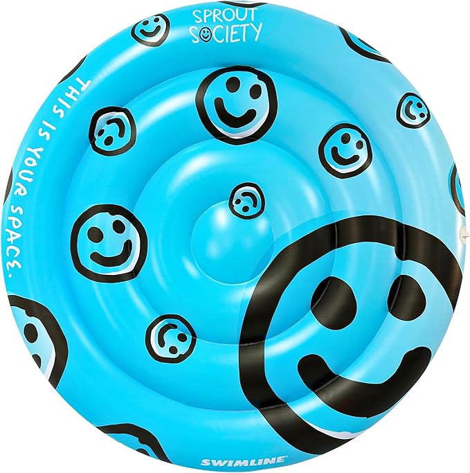 SWIMLINE Original 90510 Sprout Society Smiley Island Pool Float for Adults Kids 63 Inch Inflatable Floating Lounger Mat for Pool Lake Ocean | Mental Health Org Collaboration Float for A Good Cause