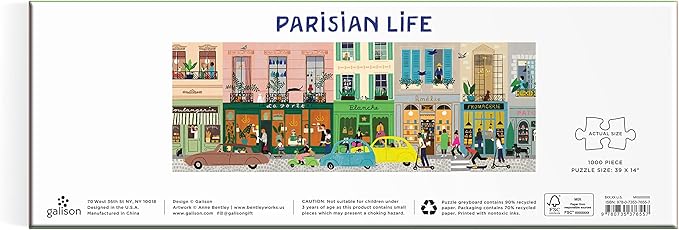 Galison Parisian Life – 1000 Piece Panoramic Puzzle Fun and Challenging Activity with Bright and Bold Artwork of Everyday Living in Paris for Adults and Families