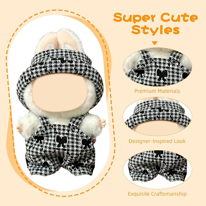 3 Pack Compatible for Labubu Clothes,17cm Doll Clothes Set,Luxury Designer Outfits,Cute Birthday Party Costumes,Valentines Day Gifts for Her Him,Stylish Fashion Wardrobe Accessories for 17cm Dolls