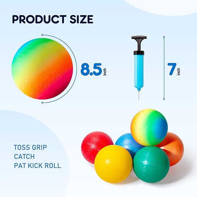 EVERICH TOY Playground Balls Kickball, 6 or 12 Pack 8.5" Dodgeballs Bouncy Kick Balls for Kids Adults Outdoor Indoor, 4 Square Ball Sports School Yard Games for Boys Girls 3-5 5-8 8-12 with Pump