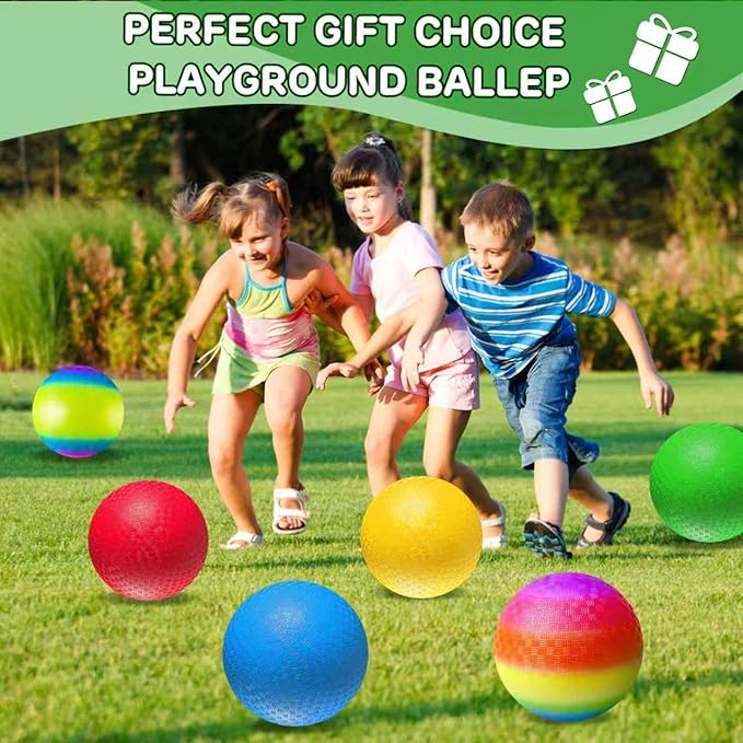 8.5 Inch Playground Balls Dodgeballs for Kids & Adults, Pack of 6 – Inflatable Colorful Rubber Kickball with Ball Pump and Net Bag