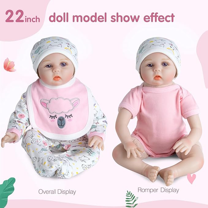 Reborn Baby Dolls Clothes Girl Pink Animal Theme Outfit Accessories 5 Pcs Set for 17-22 Inch Newborn Baby Girl Reborn Dolls Clothes