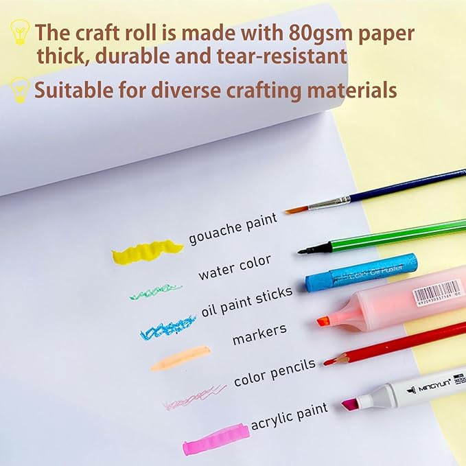 Wooden Tabletop Paper Roll Dispenser with Roll 11.4inx98.4ft and Pencil Cups Craft Art Paper Roll Holder for Kids Desktop Easel for Drawing Painting Home Classroom
